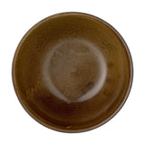 Top-down view of the Senna Stoneware Bowl 14cm in Brown, showing a mottled glaze finish with a lighter ring pooling at the base, on a plain white background.