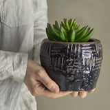 Muan Embossed Terracotta Plant Pot - Black