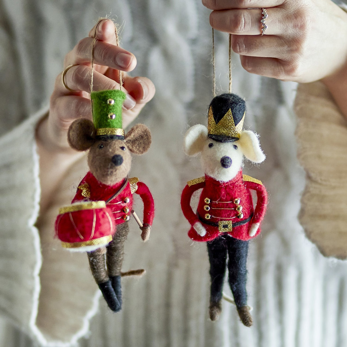 Peo Wool Christmas Tree Decorations 17cm Set of 2 - Red