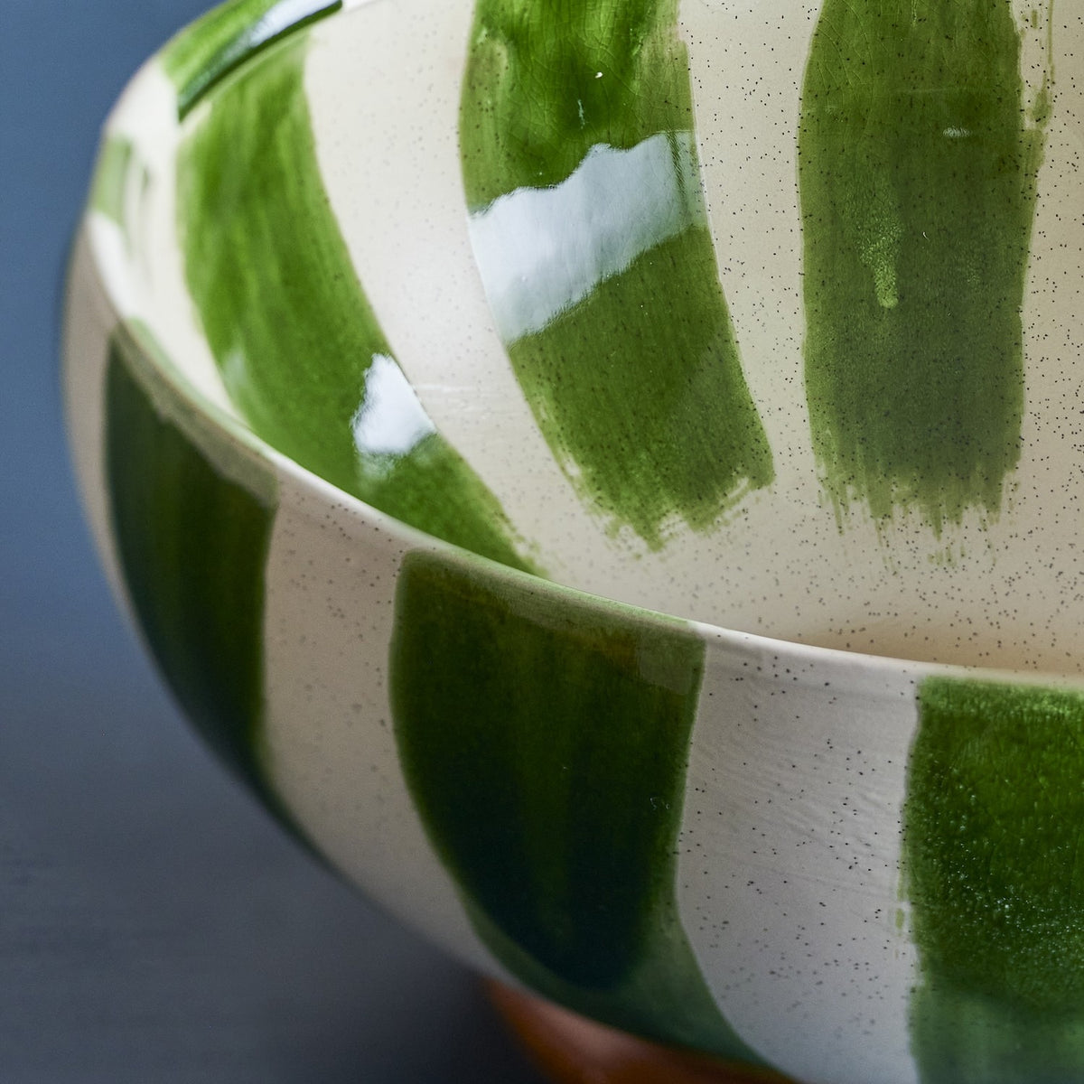 Shakti Striped Stoneware Bowl 26cm - Green