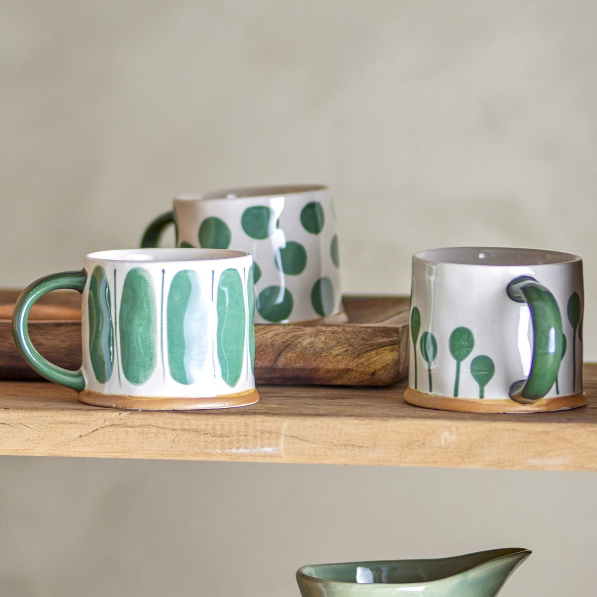 Linora Stoneware Mugs 450ml Set of 3 - Green