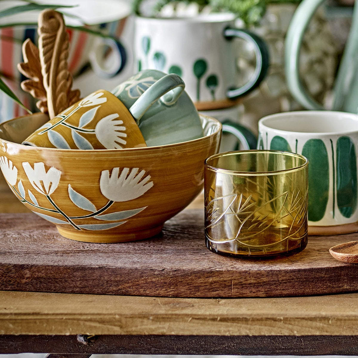 Tangier Floral Stoneware Bowl 19.5cm - Orange
