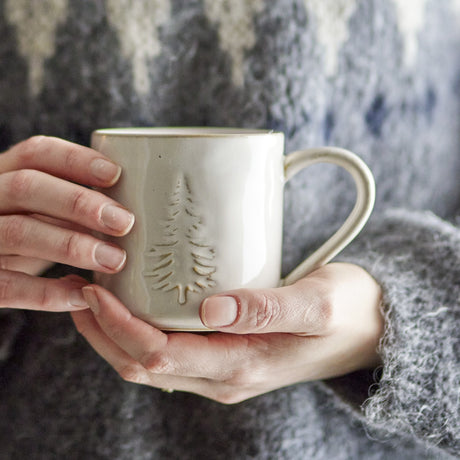 Winter Embossed Stoneware Christmas Cup 300ml - White