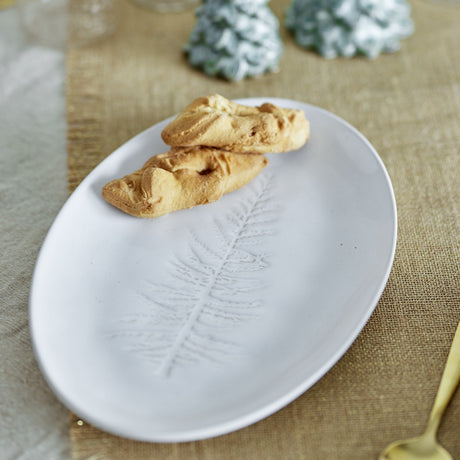 Winter Embossed Stoneware Christmas Platter 31x21cm - White
