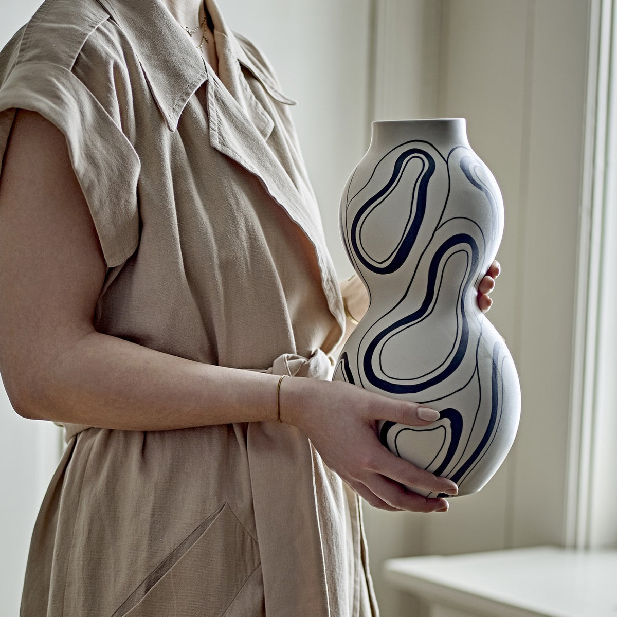 Nicola Gourd Stoneware Vase 34cm - Cream