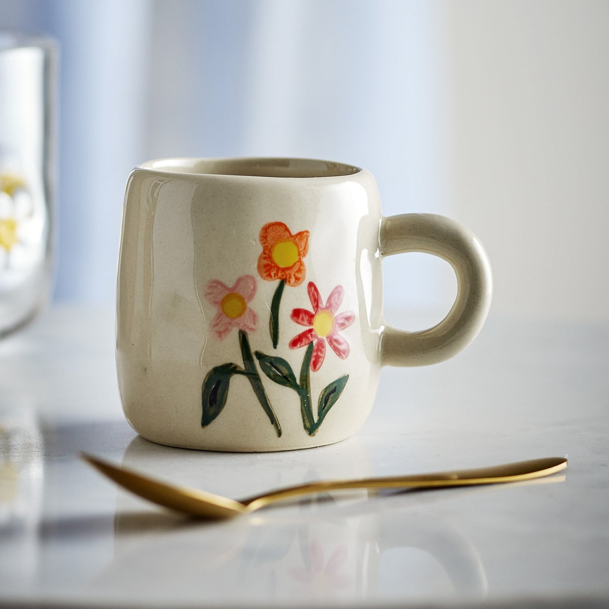 Millie Bouquet Stoneware Cup 110ml - Cream