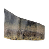 Phil Stoneware Ornament in brown, a curled ceramic sculpture with a tall slanting peak and hollowed base, mottled earthy glaze, shown on a plain white background.