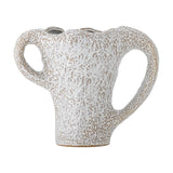 Ledger Speckled Stoneware Vase 21cm in white with a wavy rim, two different-sized loop handles, and a narrow foot flaring to a wide mouth, shown on a plain white background.