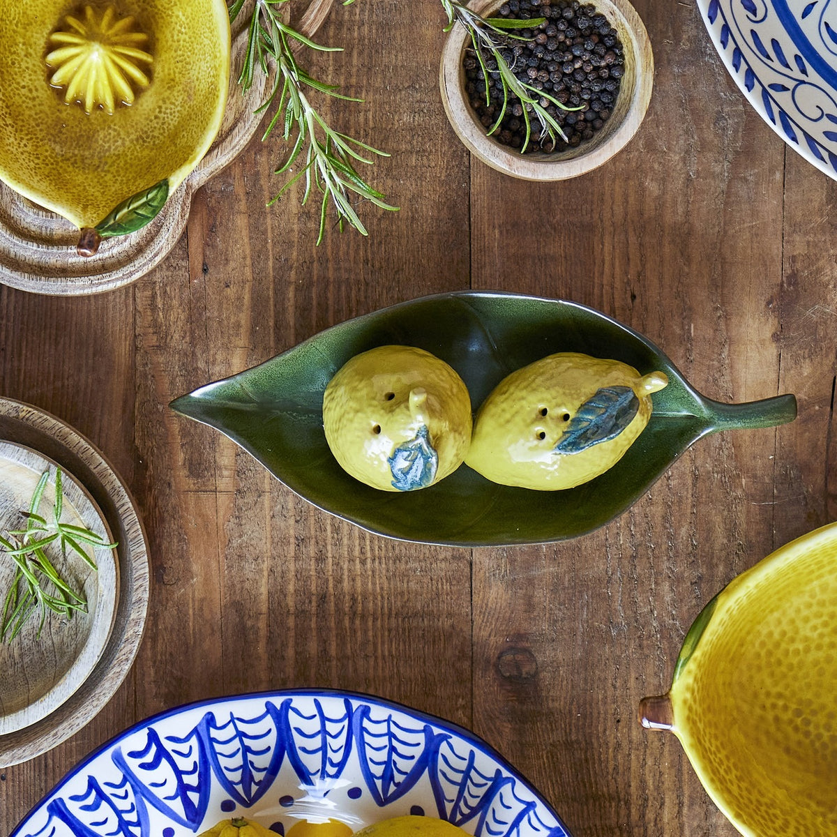 Limone Lemon Stoneware Salt & Pepper Shakers Set of 3 - Yellow