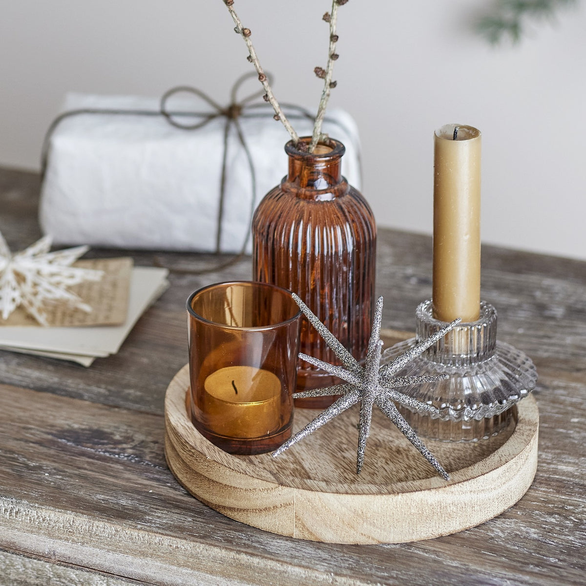 Sanga Star Christmas Trays with Tealight Holders Set of 6 - Brown