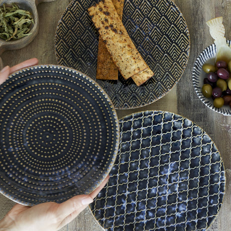 Elanor Geometric Stoneware Side Plates Set of 3 - Blue