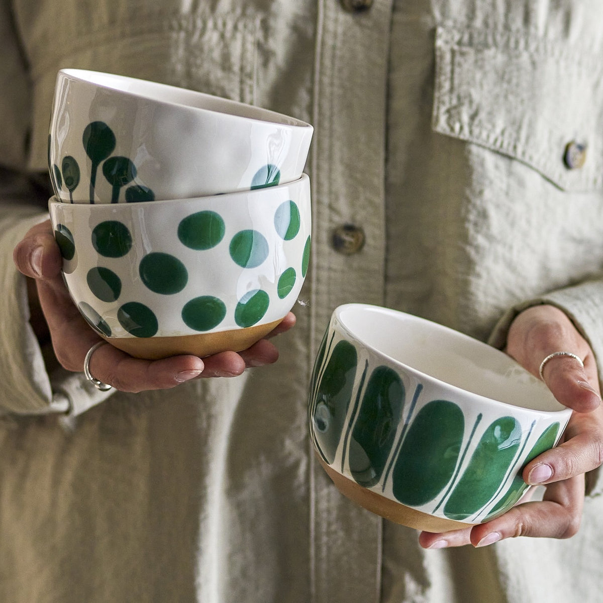 Linora Stoneware Bowls 12.5cm Set of 3 - Green