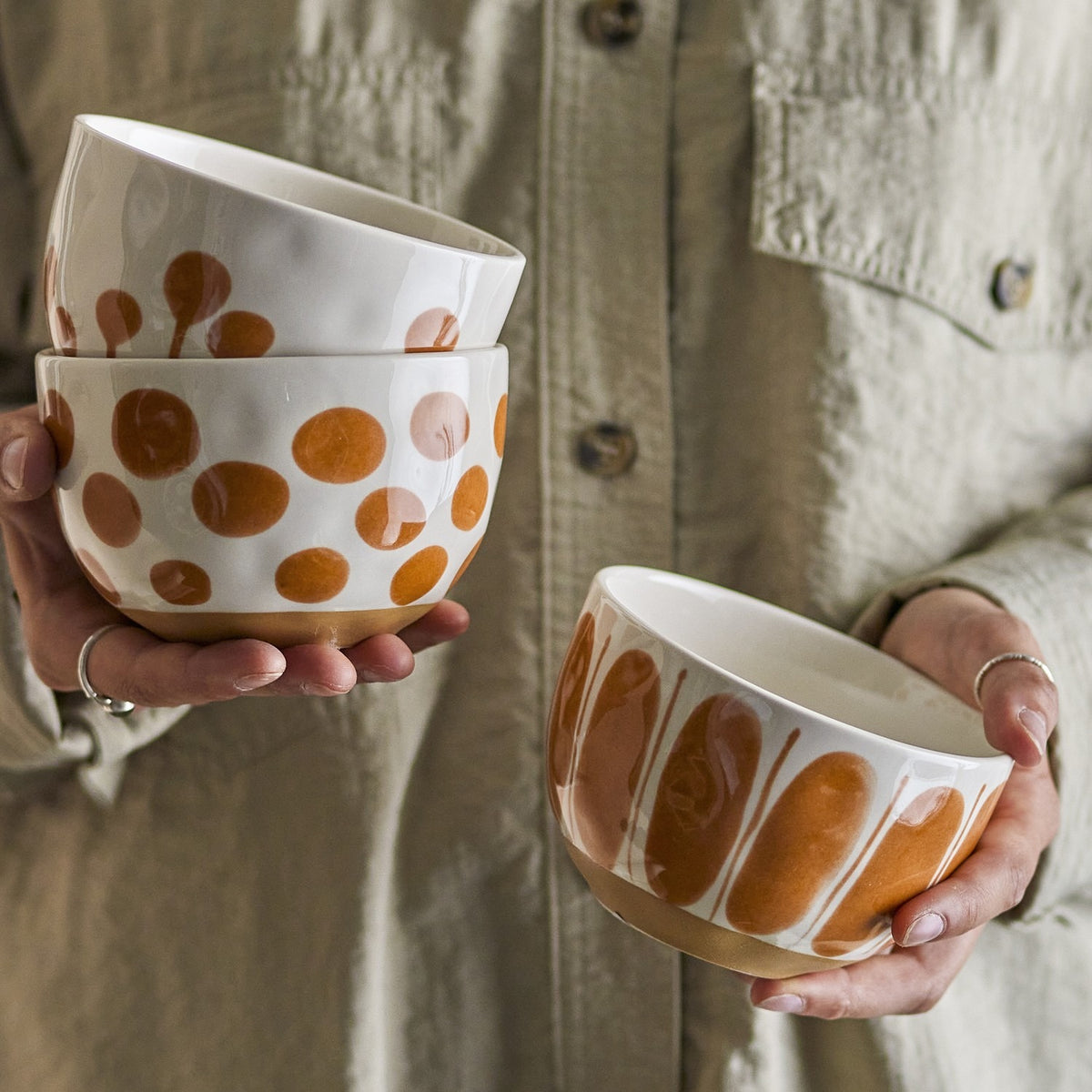 Linora Stoneware Bowls 12.5cm Set of 3 - Brown