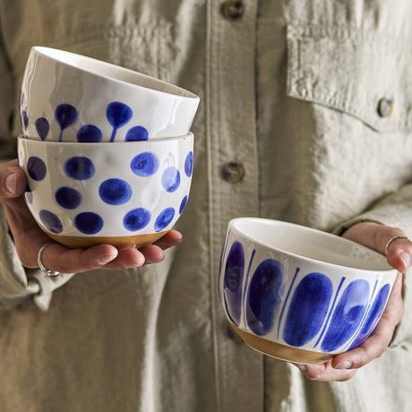 Linora Dotted Stoneware Bowls 12.5cm Set of 3 - Blue