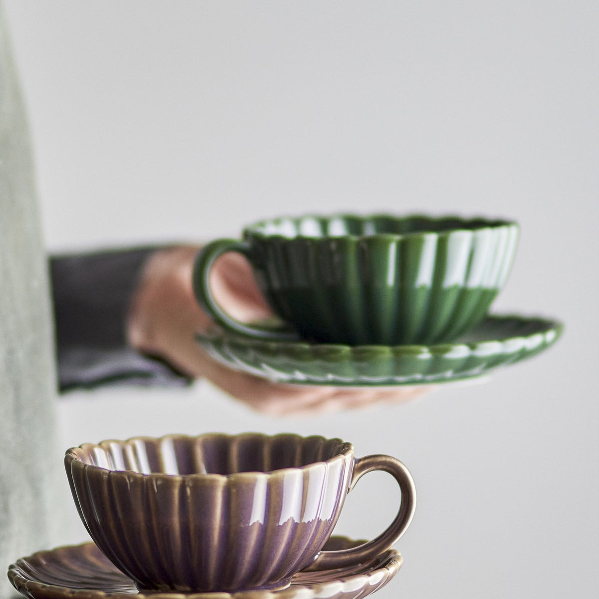Latina Wavy Stoneware Cup & Saucer 220ml - Green