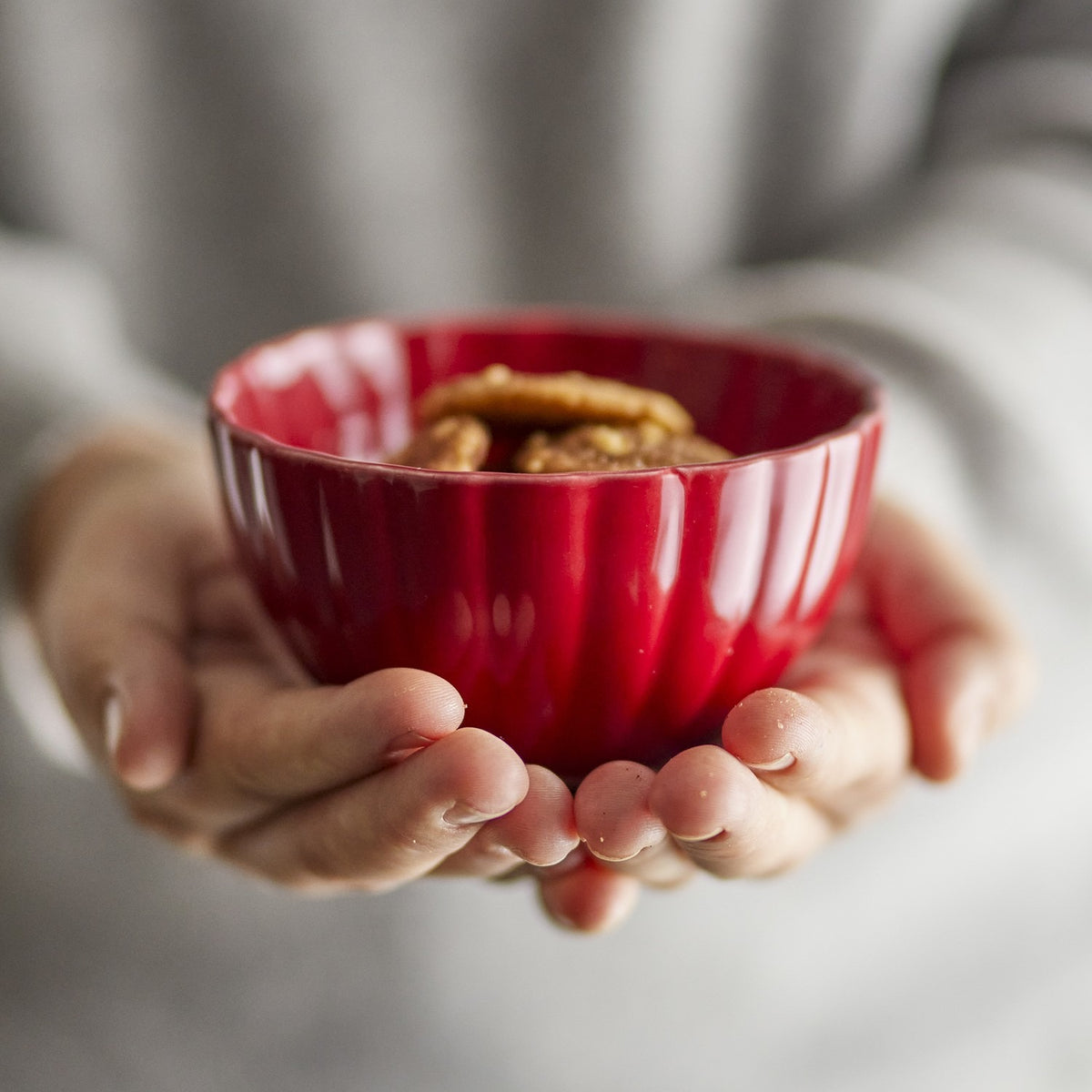 Latina Ribbed Stoneware Bowl 12cm - Red