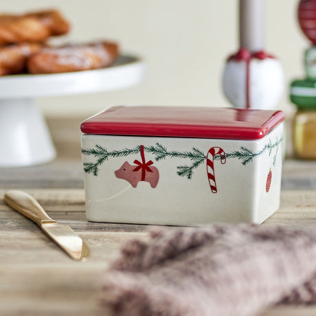 Yule Stoneware Christmas Butter Dish - Cream
