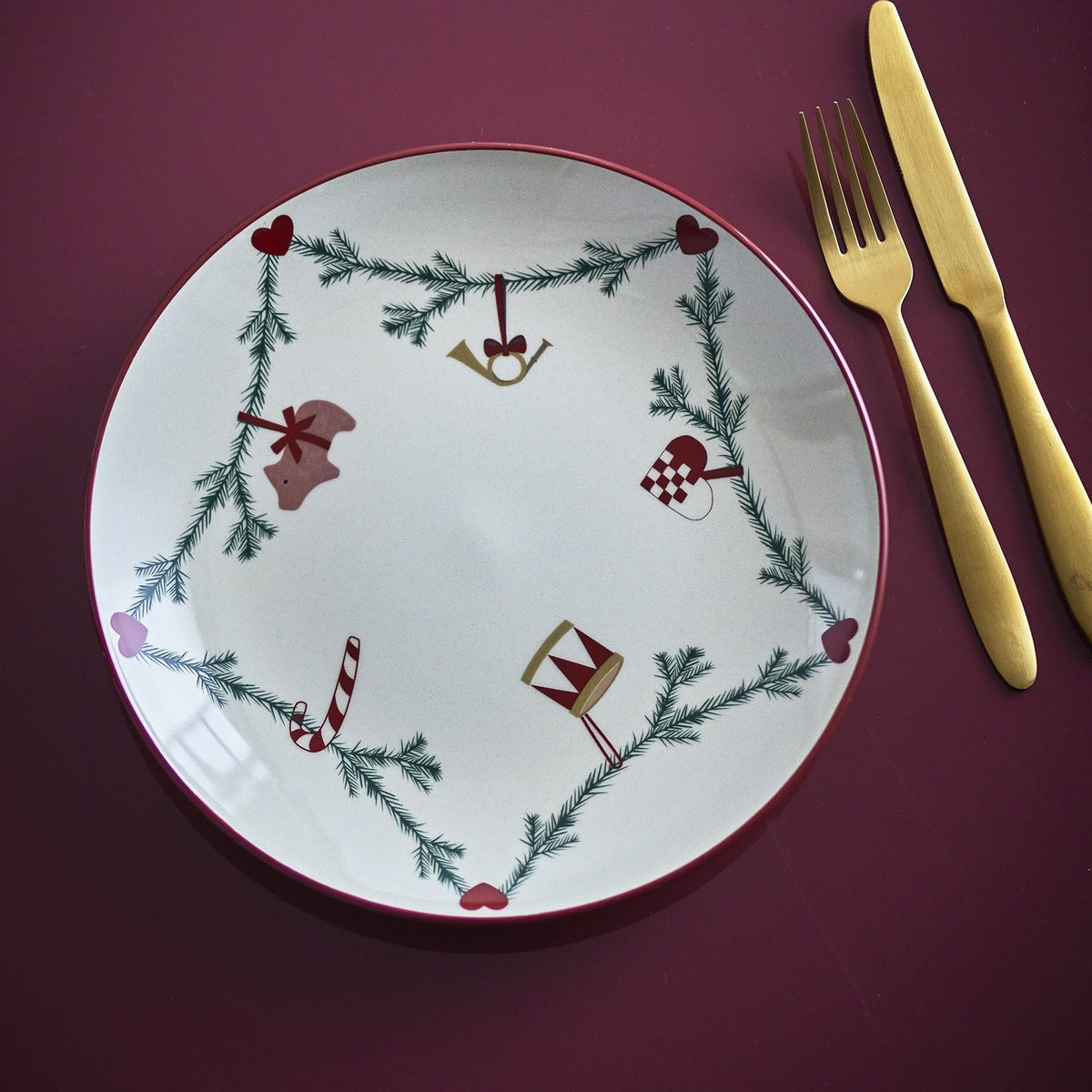Yule Stoneware Christmas Dinner Plate - Cream