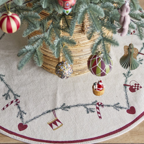 Yule Round Cotton Christmas Rug 110cm - Cream