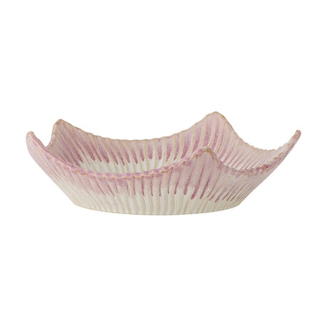Floral Striped Stoneware Bowl 28cm - Pink