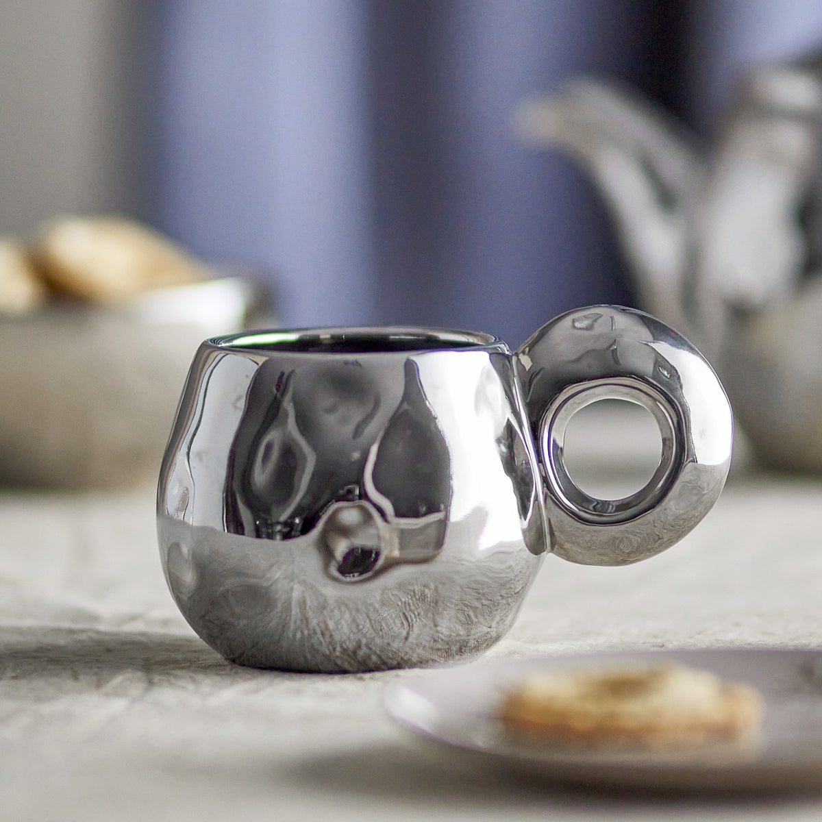 Shine Round Stoneware Cup 300ml - Silver