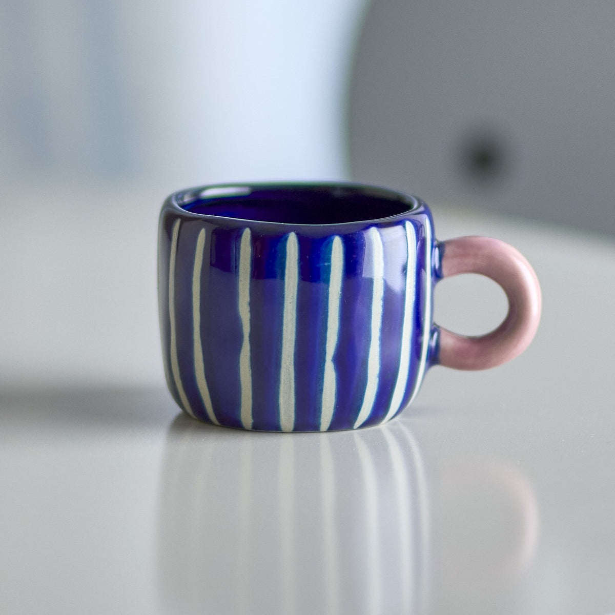 Nini Striped Stoneware Cup 100ml - Blue