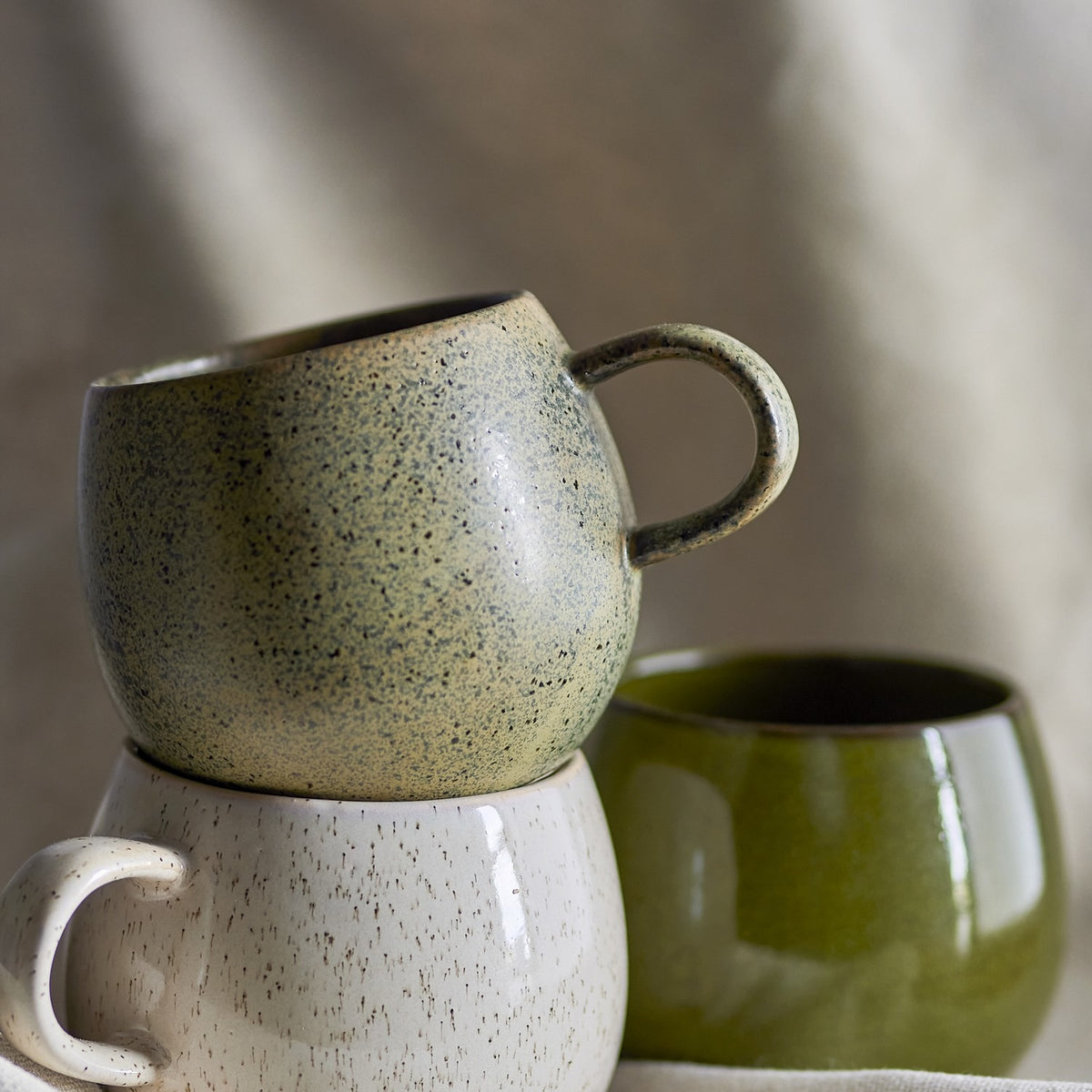 Addison Speckled Stoneware Mugs 500ml Set of 3 - Green
