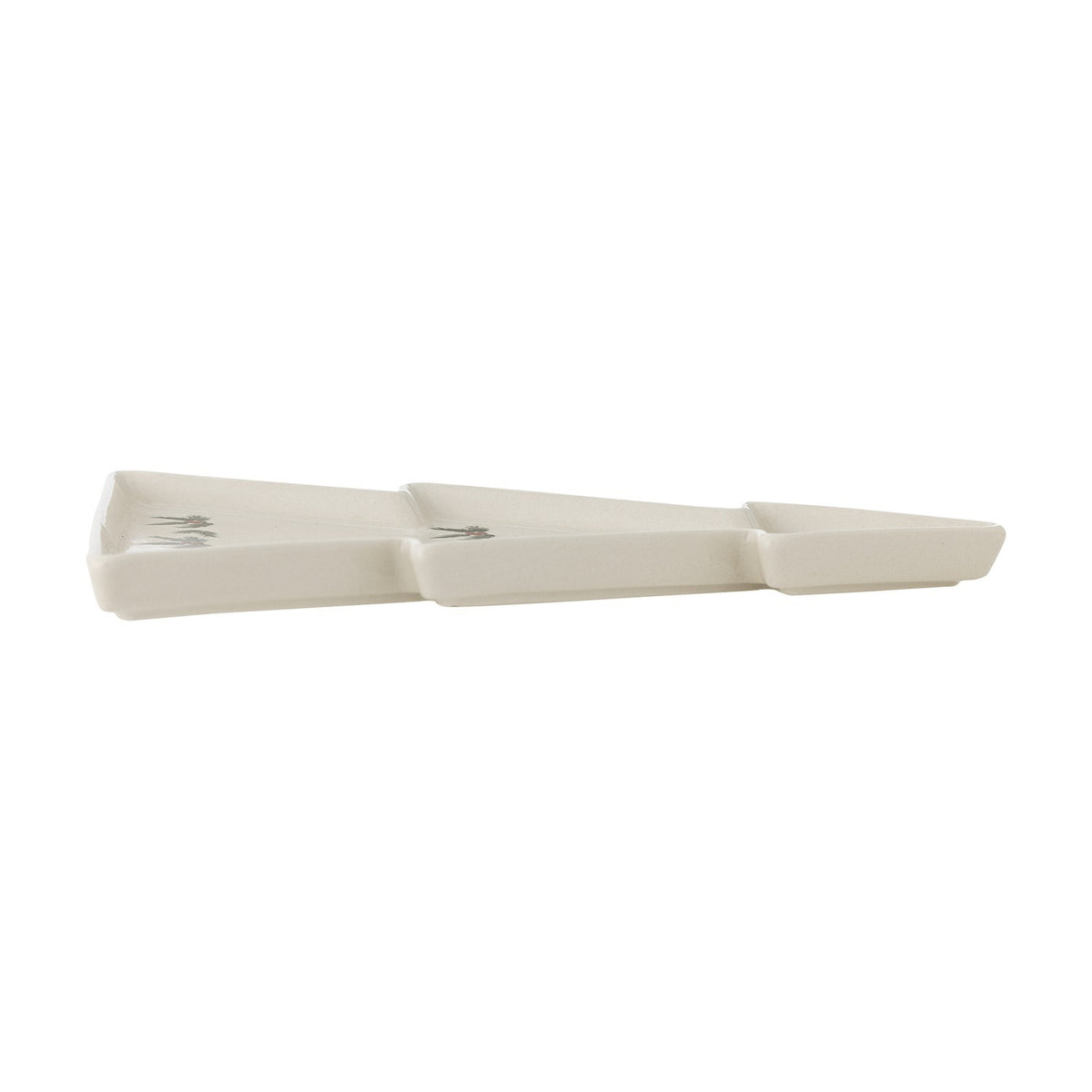 Berry Stoneware Christmas Platter in white, a tree-shaped ceramic serving tray with three stepped tiers and subtle berry sprig decals, shown on a plain white background.