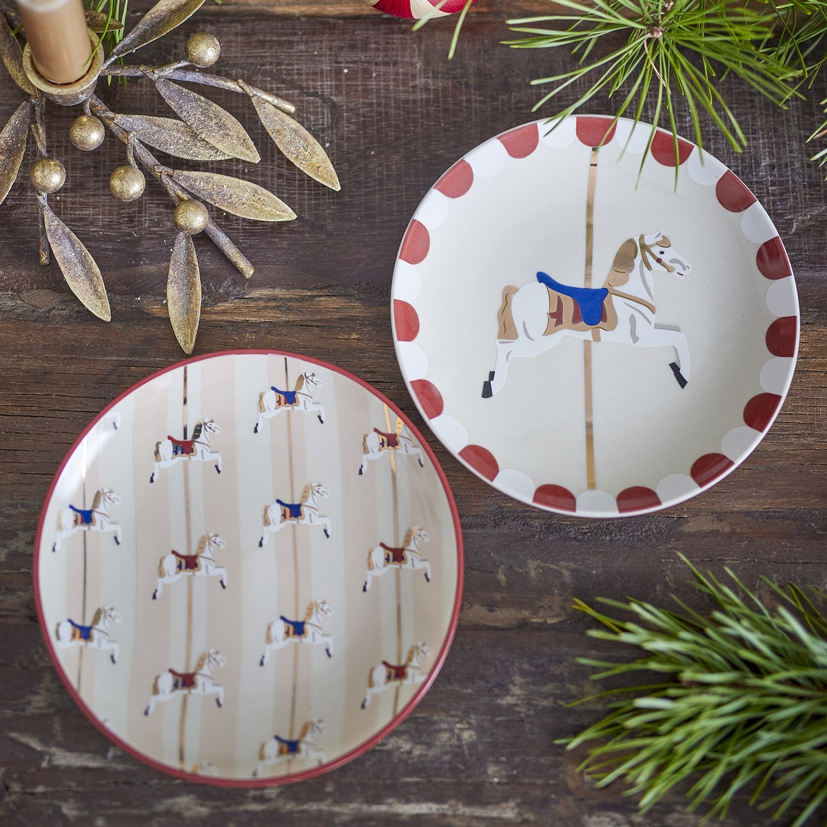 Merry-go-round Stoneware Christmas Plates Set of 2 - Multi