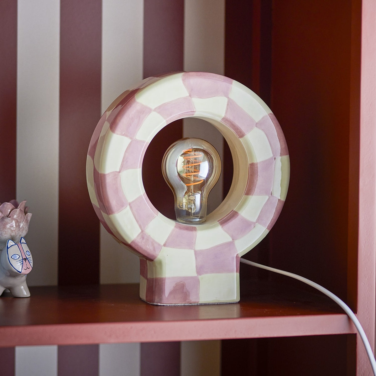 Vialini Round Stoneware Table Lamp - Pink