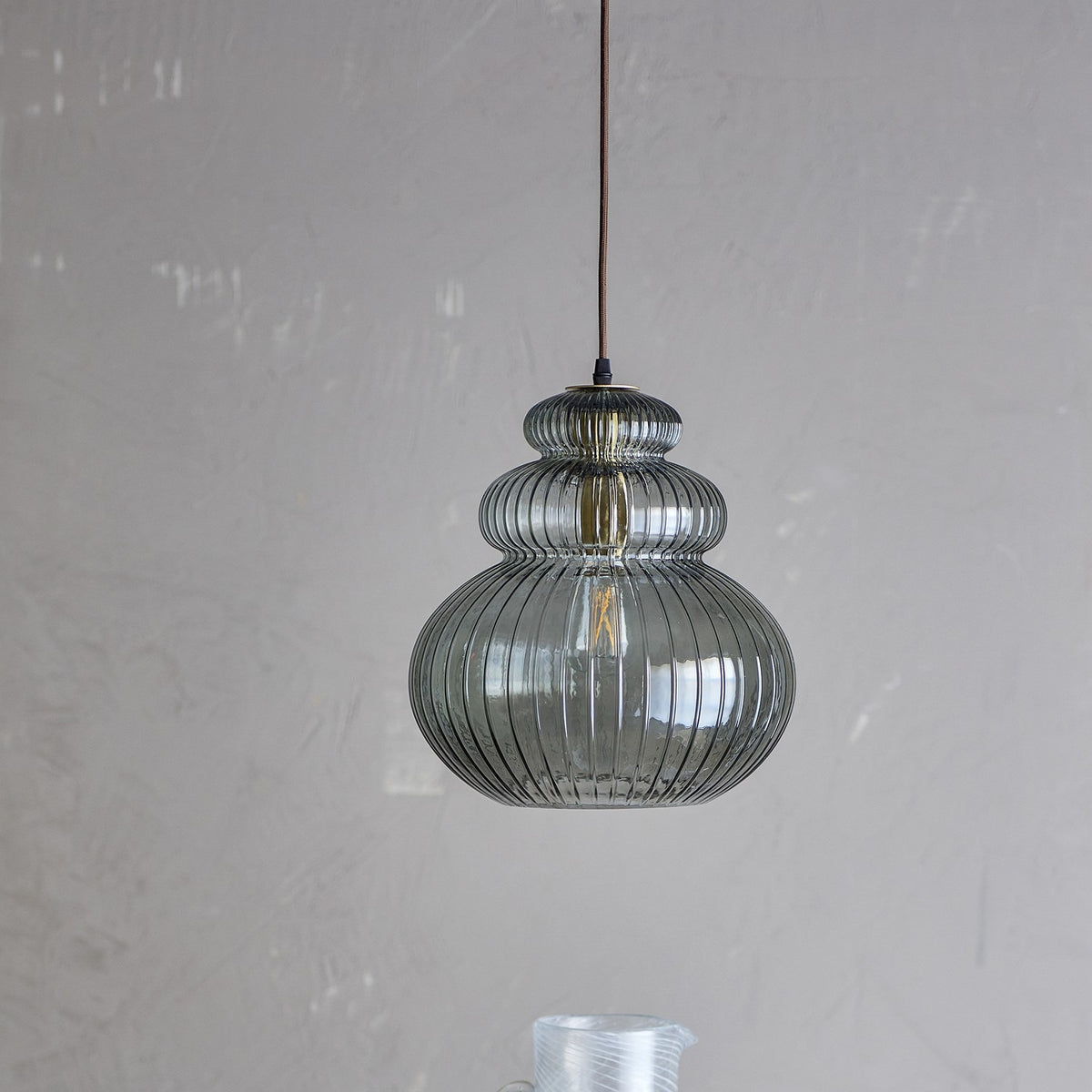 Sybia Ribbed Glass Pendant Light - Grey