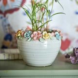 Eanna Floral Stoneware Plant Pot - Cream