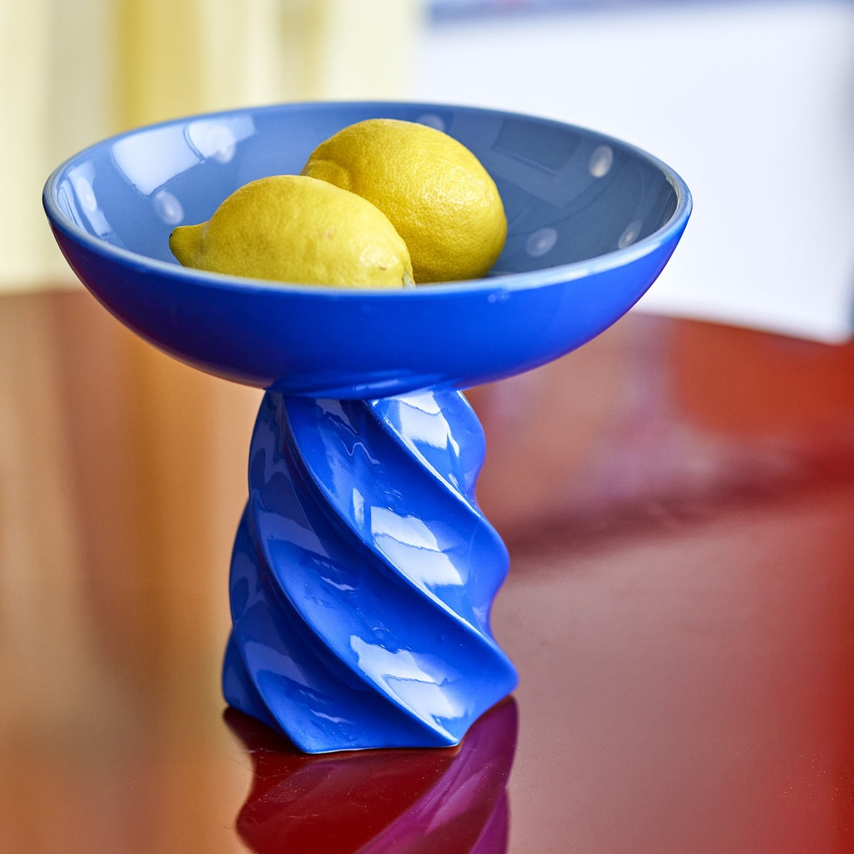 Riley Dotted Stoneware Pedestal Bowl 24.5cm - Blue
