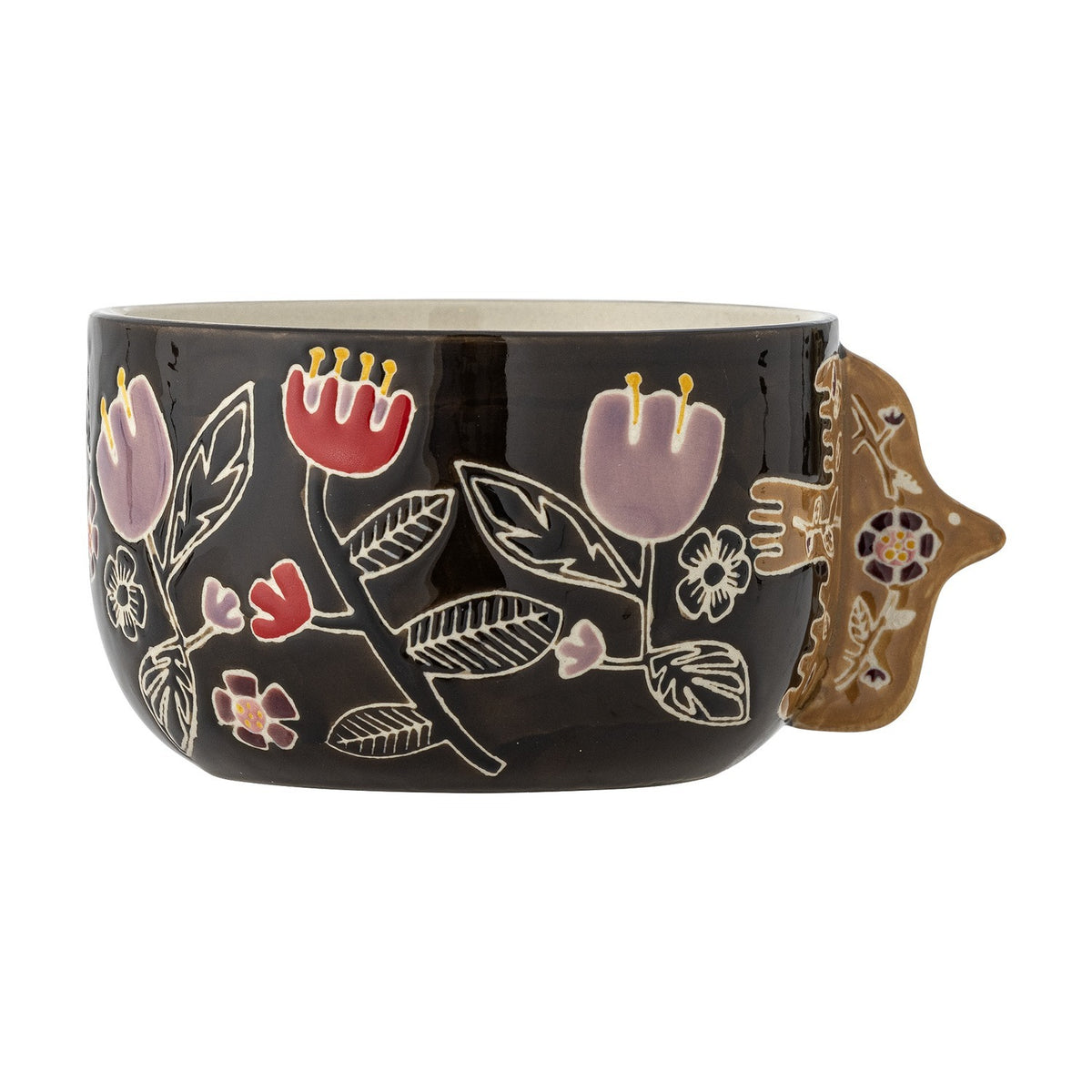 Vivielle Black Floral Stoneware Bowls 13cm Set of 4 - Multi