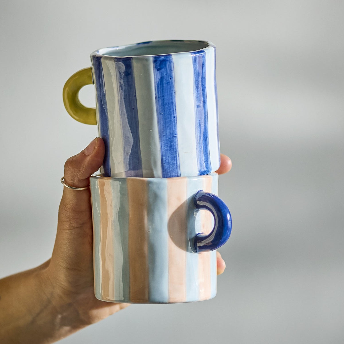 Phoenix Striped Stoneware Mugs 250ml Set of 2 - Multi