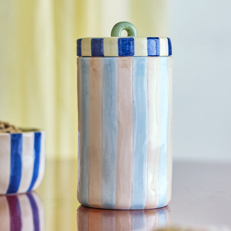 Phoenix Striped Stoneware Storage Jar with Lid 500ml - Multi
