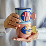 Willy Embossed Stoneware Cups 200ml Set of 2 - Multi