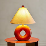 Panja Stoneware Table Lamp with Linen Shade - Rust