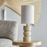 Marci Travertine Table Lamp with Linen Shade - Beige