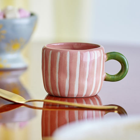 Nini Striped Stoneware Cup 100ml - Pink