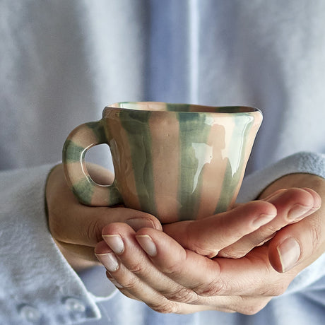 Nini Green Striped Stoneware Cup 110ml - Multi