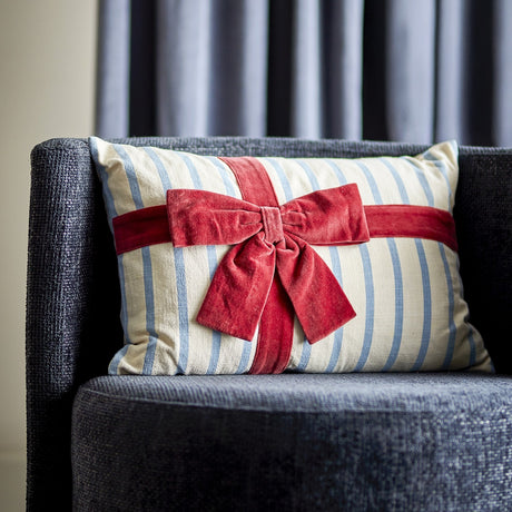 Bowie Striped Cotton Christmas Cushion - Cream