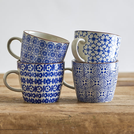 Karine Floral Stoneware Mugs 300ml Set of 4 - Blue