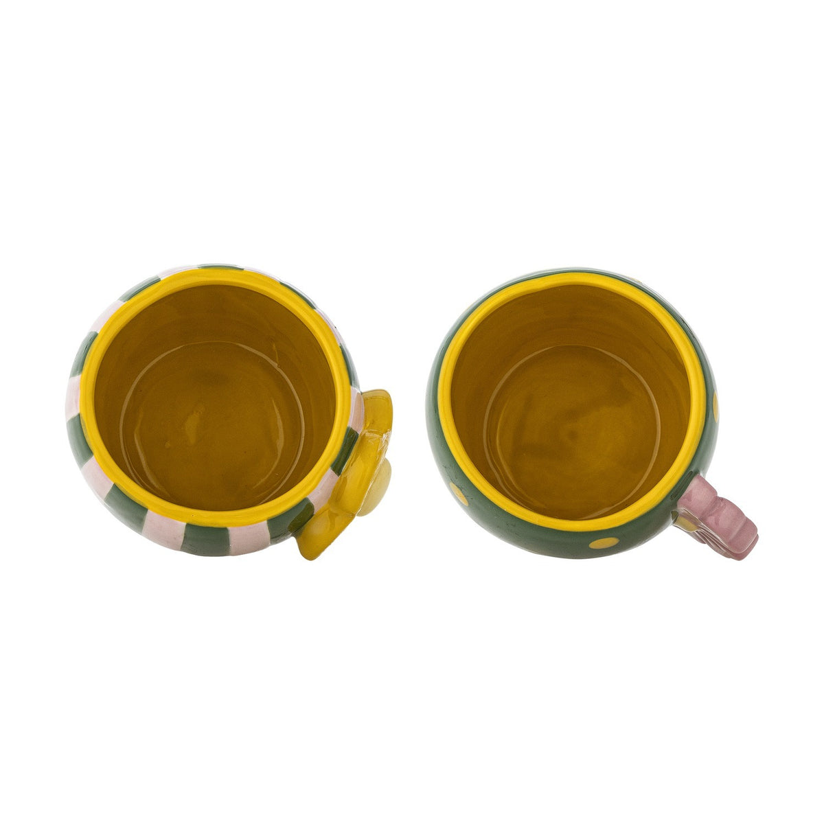 Haisy Green Striped Stoneware Cups 200ml Set of 2 - Multi