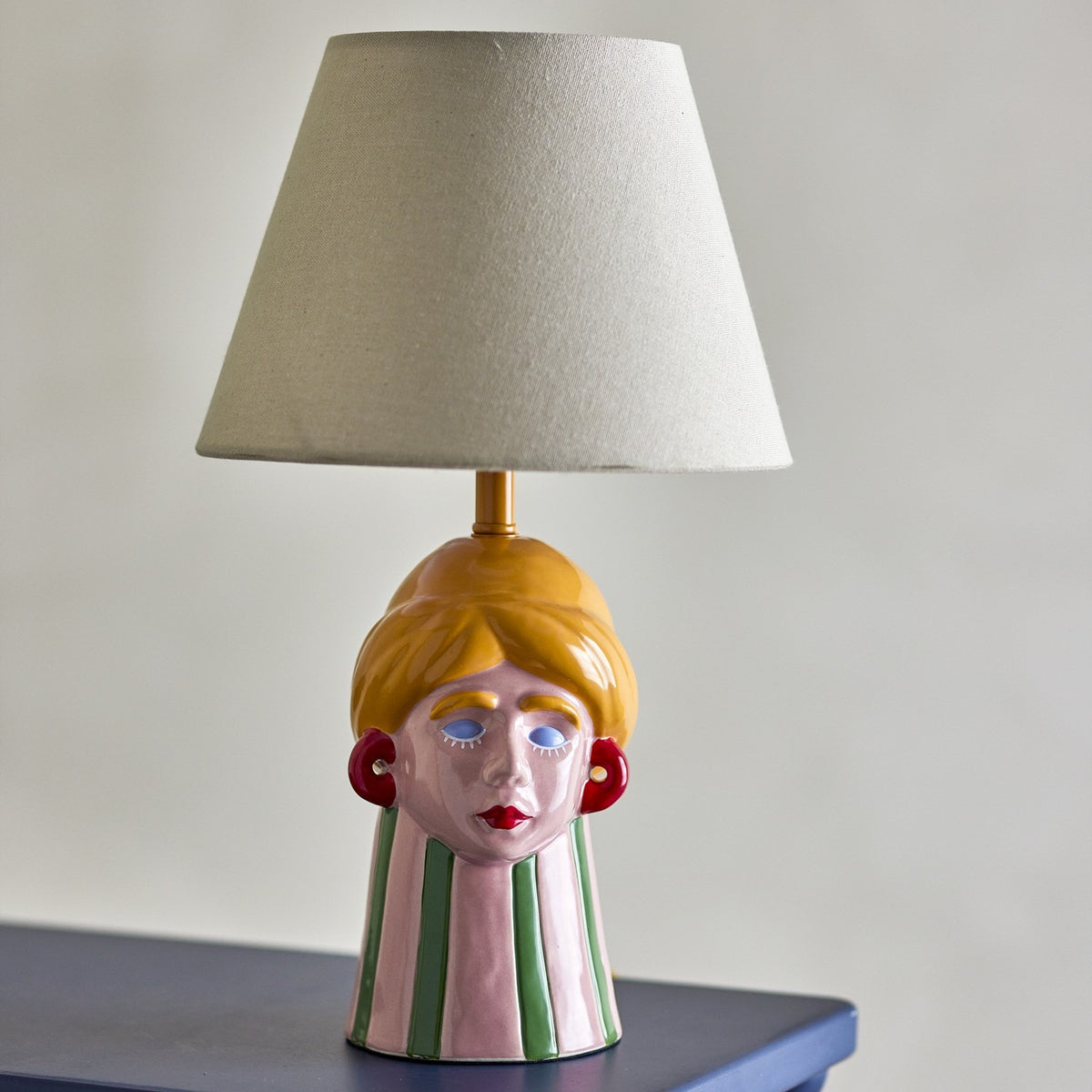 Miss Jody Striped Stoneware Table Lamp - Multi