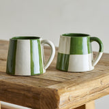 Floki Striped Stoneware Mugs 280ml Set of 4 - Green