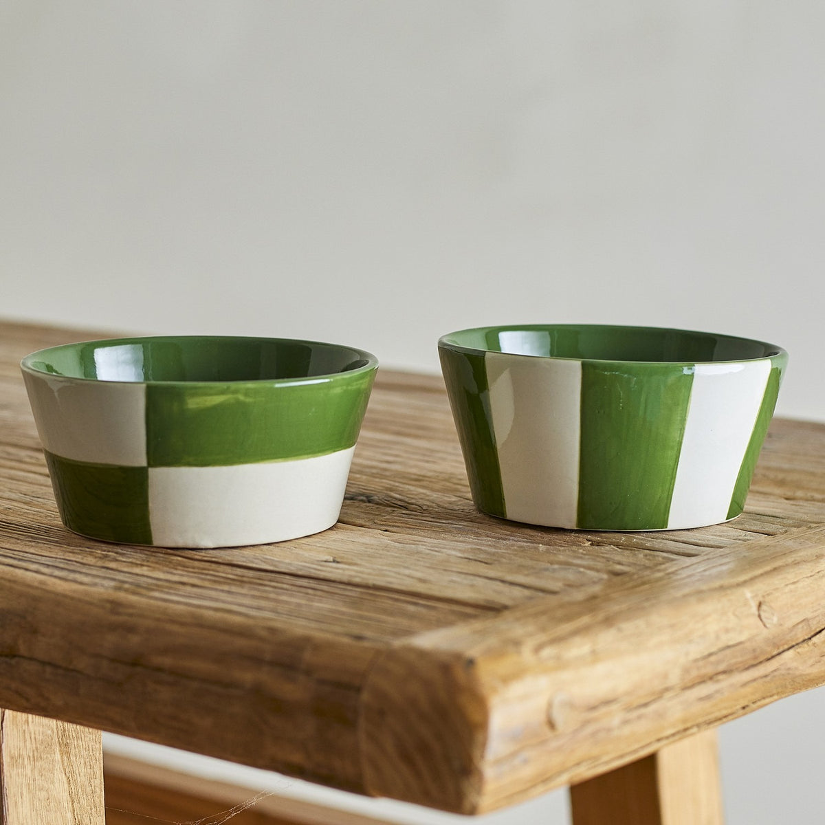 Floki Striped Stoneware Bowls 13.5cm Set of 4 - Green