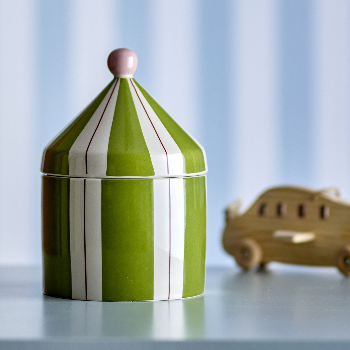 Cimmi Striped Stoneware Storage Jar with Lid - Green