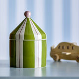 Cimmi Striped Stoneware Storage Jar with Lid - Green