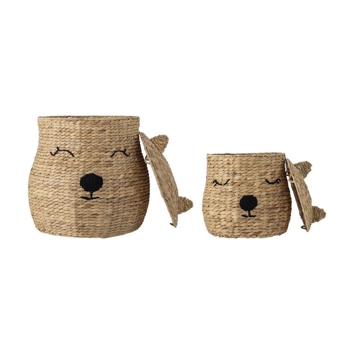 Berny Water Hyacinth Baskets with Lids Set of 2 - Natural